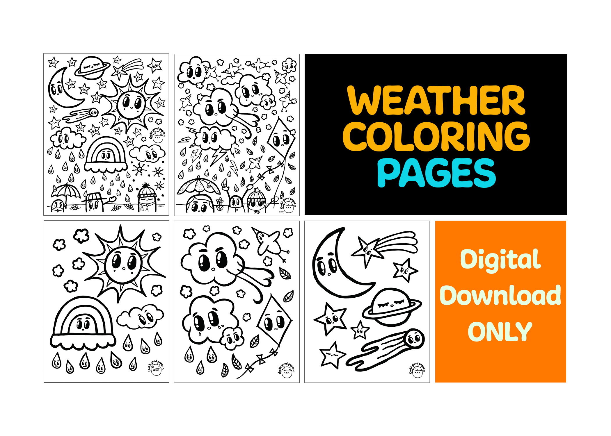Weather Printable Coloring Sheets - DIGITAL DOWNLOAD